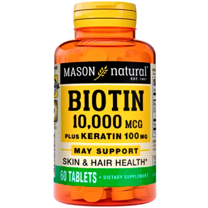 Biotin 10.000mcg Plus Keratina 100mg 60cap Mason Natural