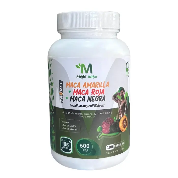 Maca Amarilla + Maca Roja Y Maca Negra 500mg 100 Cápsulas Natutalmaxx