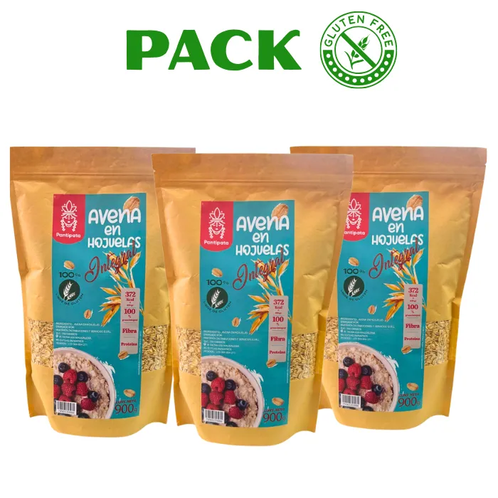 Pack Hojuelas De Avena Integral Sin Gluten 900gr Pantipata (3 Unidades)