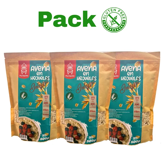 Pack Hojuelas De Avena Integral Sin Gluten 500gr Pantipata (3 Unidades)