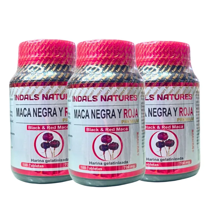 Pack Maca Negra y Roja Gelatinizada 700mg 100 Tabletas Indals Natures (3 Unidades)