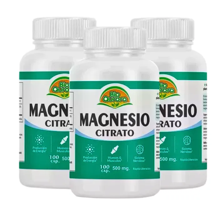 Pack Citrato de Magnesio 500mg 100 cápsulas Bio Aurora (3 Unidades)