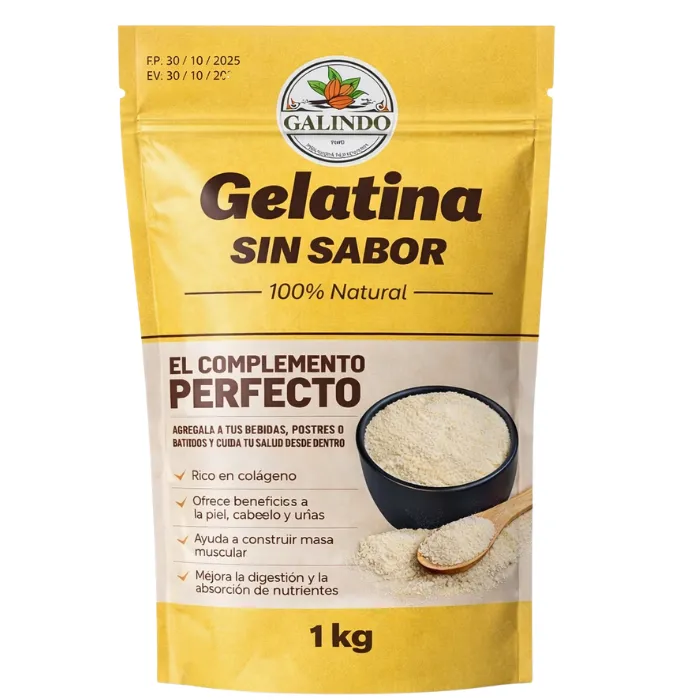 Gelatina Sin Sabor De Origen De Bovino 1kg Galindo