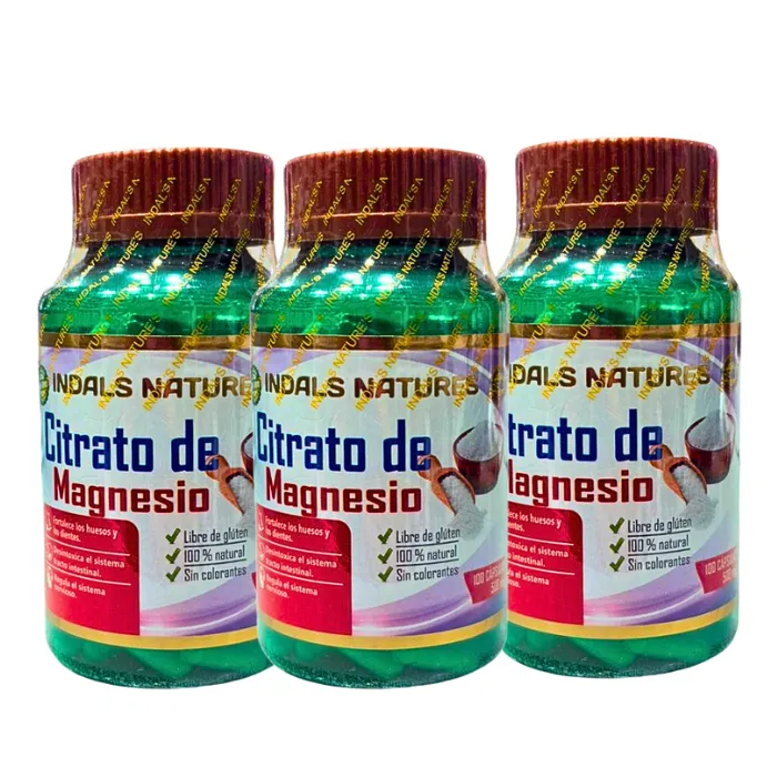 Pack Citrato de Magnesio 500mg 100 cápsulas Indals Natures (3 Unidades)