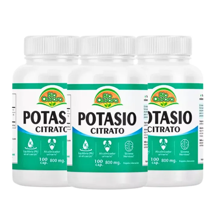 Pack Citrato de Potasio 100cápsulas 800mg Bio Aurora (3 Unidades)