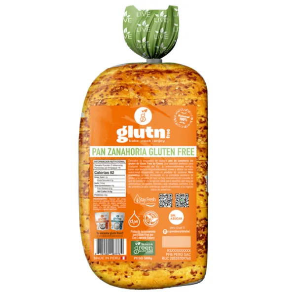 Pan Gluten Free Zanahoria 500g LIVE LOWCARB