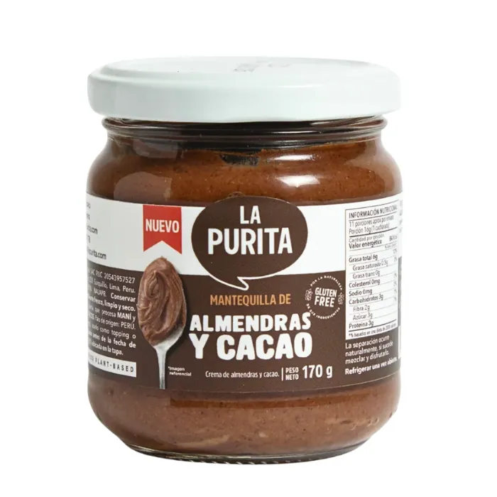 Mantequilla de Almendras y cacao 170g La Purita