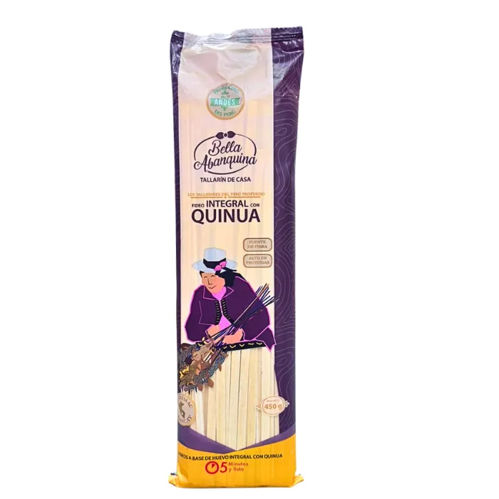 FIDEOS ARTESANALES AL HUEVO QUINUA 450G BELLA ABANQUINA